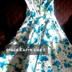 Grace Karin Floral Mini Dress - Blue and White
